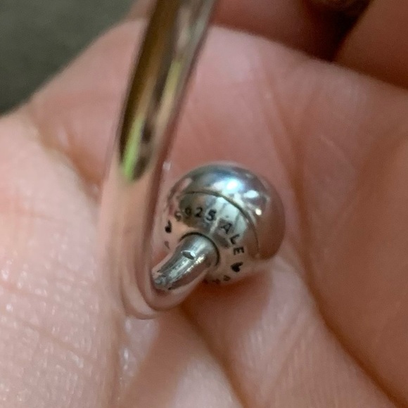 Pandora Open Bangle Charm Bracelet w/ 1 Pandora Charms & 2 Pandora Stoppers EUC - Picture 10 of 16